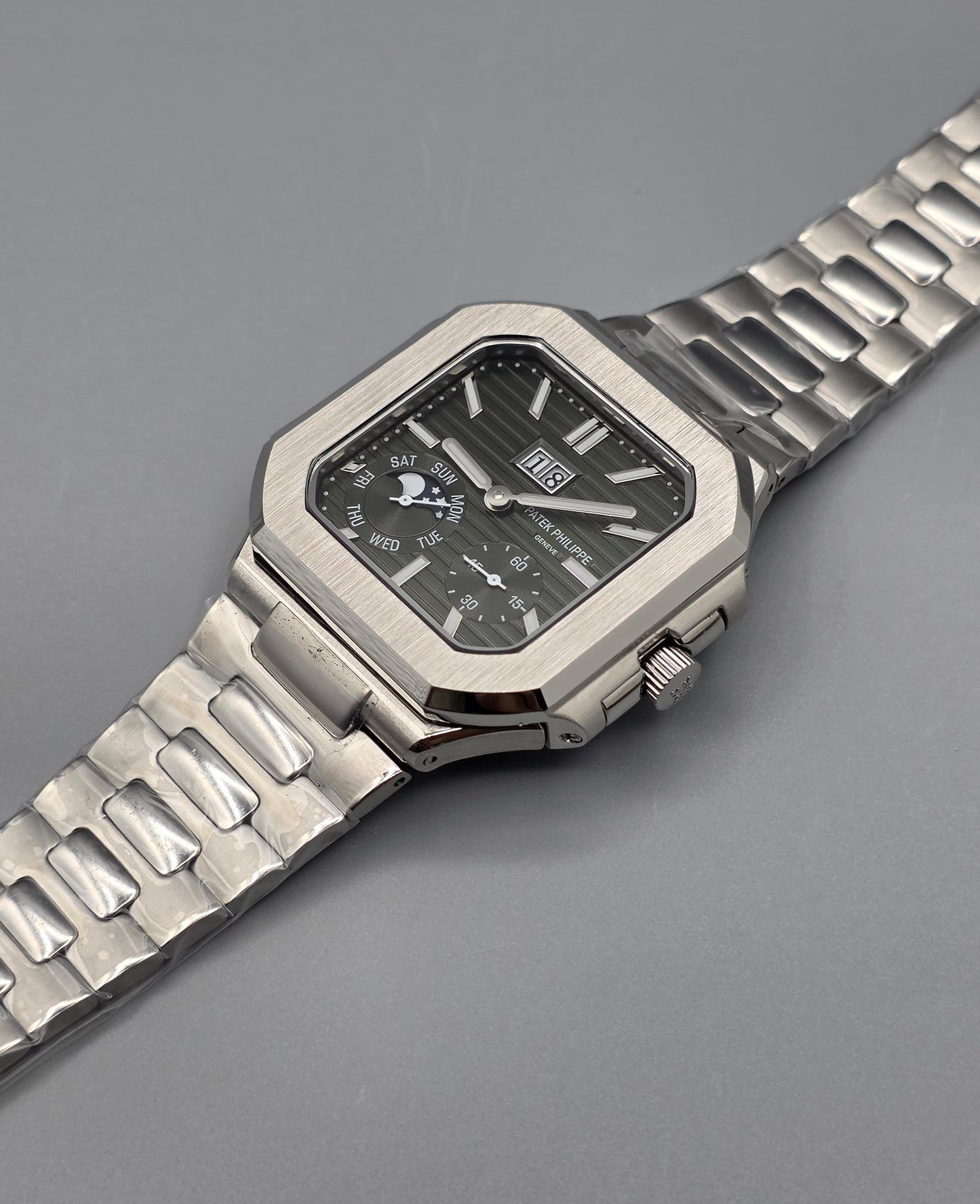 Luxury Square Multi-Function Watch – Olive Green Dial Steel Edition