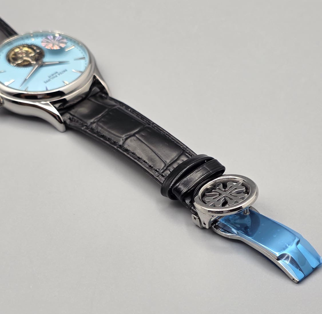 Premium Light Blue Dial Open-Heart Automatic Watch