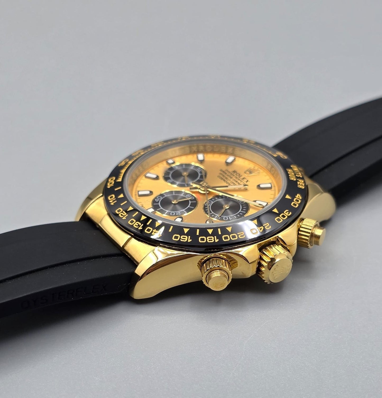 Luxury Black Strap Watch – Yellow Gold Finish