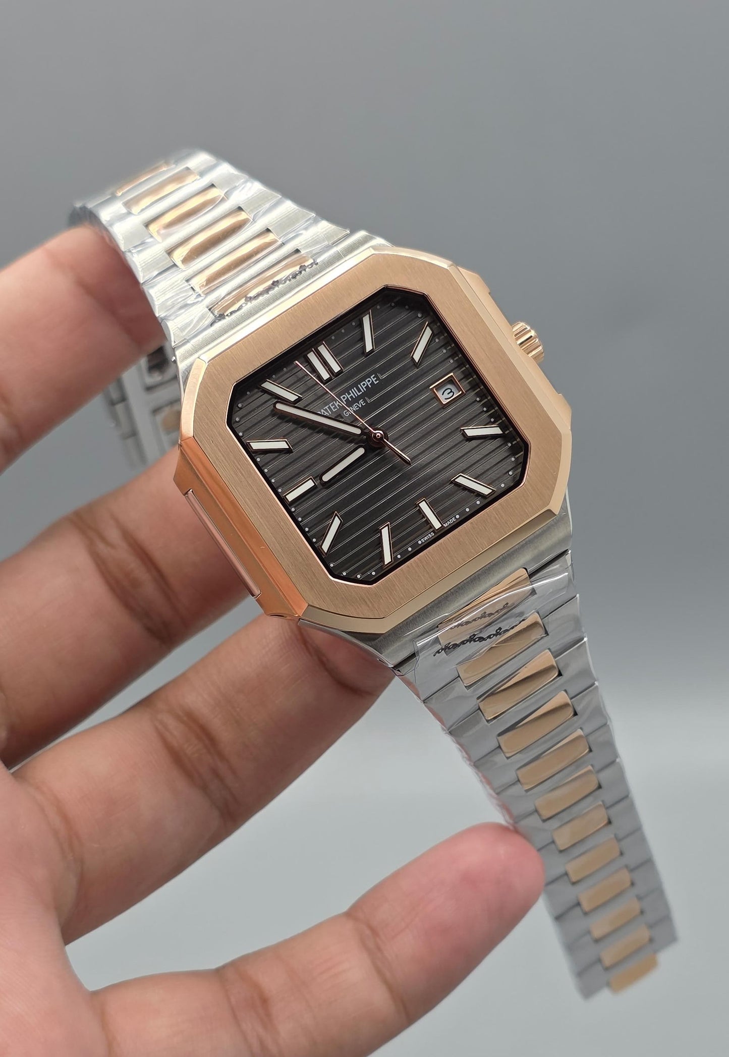 Premium Luxury Men’s Watch – Silver & Rose Gold, Automatic Datejust, Grey Dial