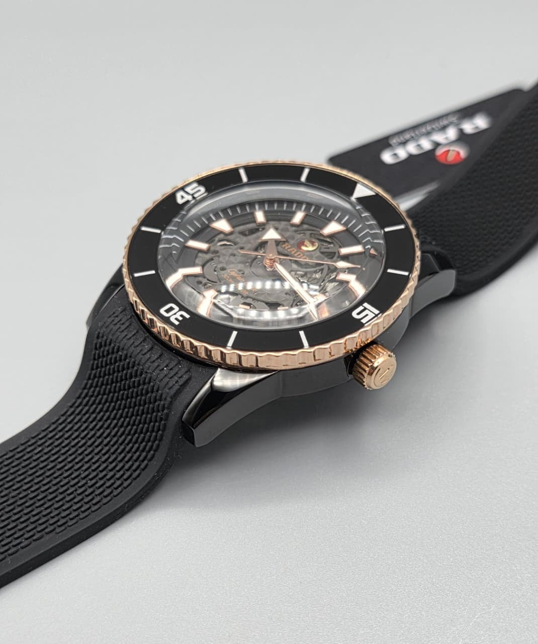 Luxury Black Skeleton Dial Watch - Rubber Strap