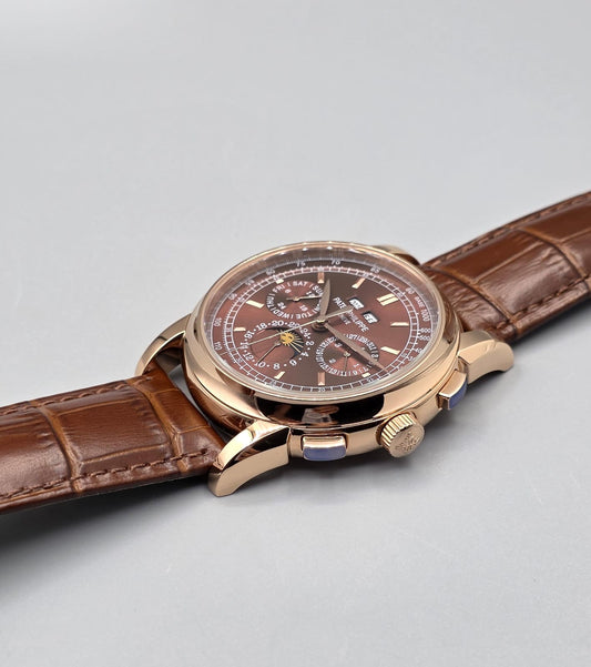 Premium Rose Gold Moonphase Leather Strap Watch