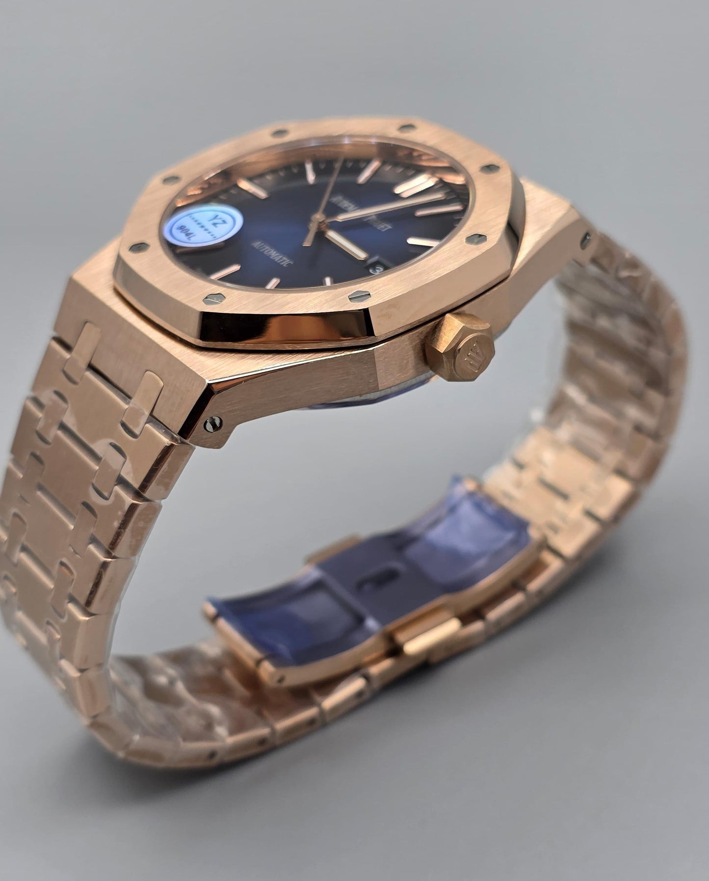 Luxury Men’s Rose Gold Watch – Automatic Blue Dial