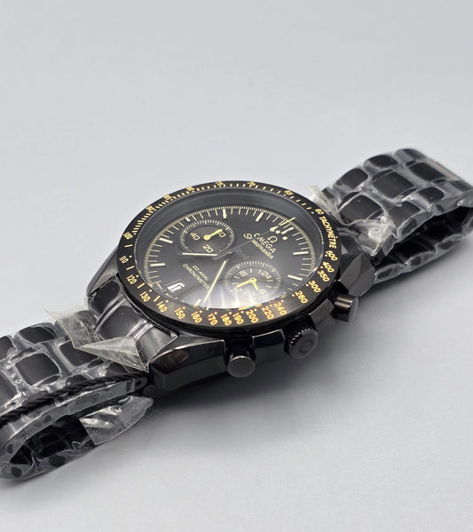 Premium All-Black & Gold Accent Multi-Function Luxury Watch