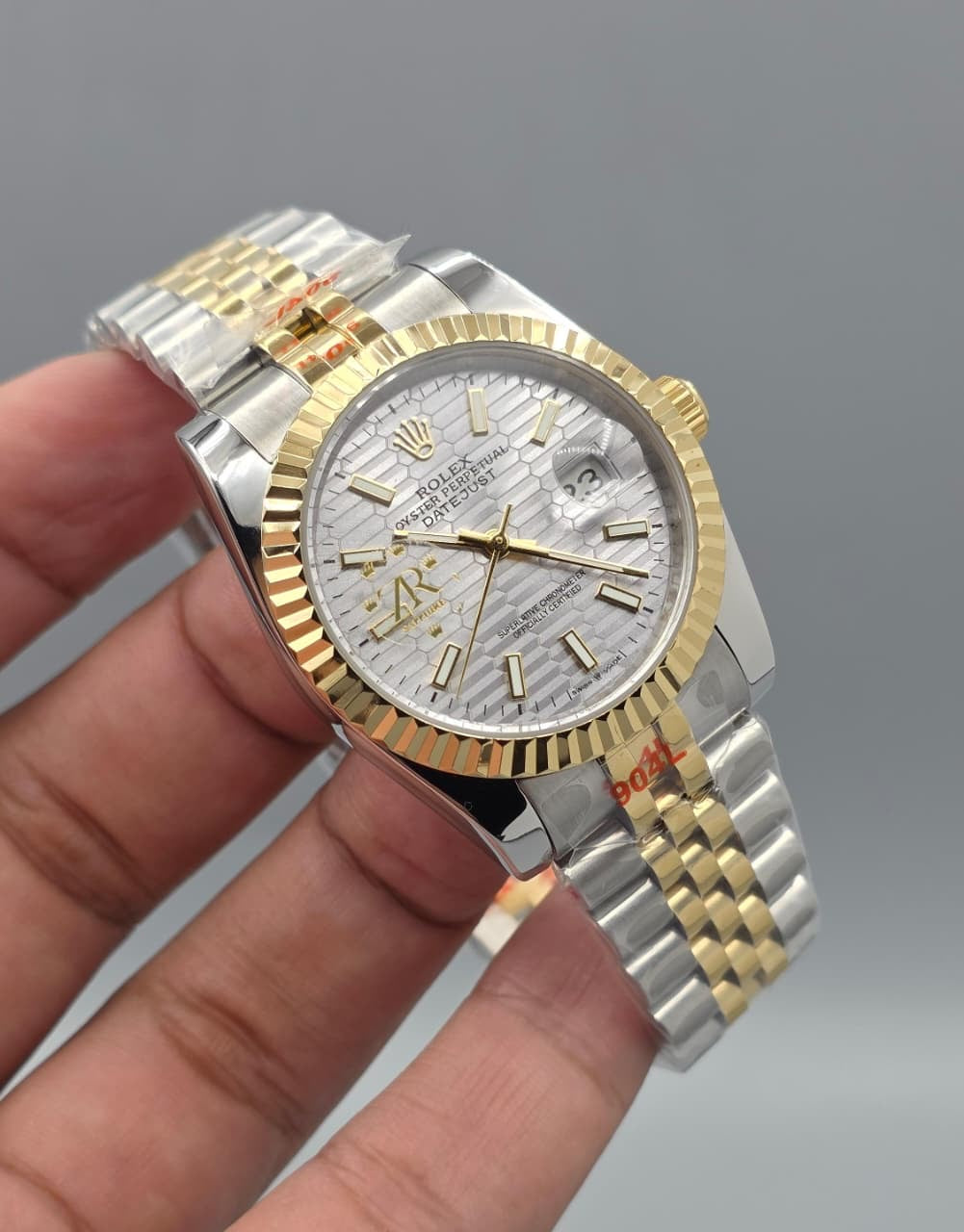 Luxury Textured Dial Silver & Yellow Gold Watch – Jubilee Bracelet,