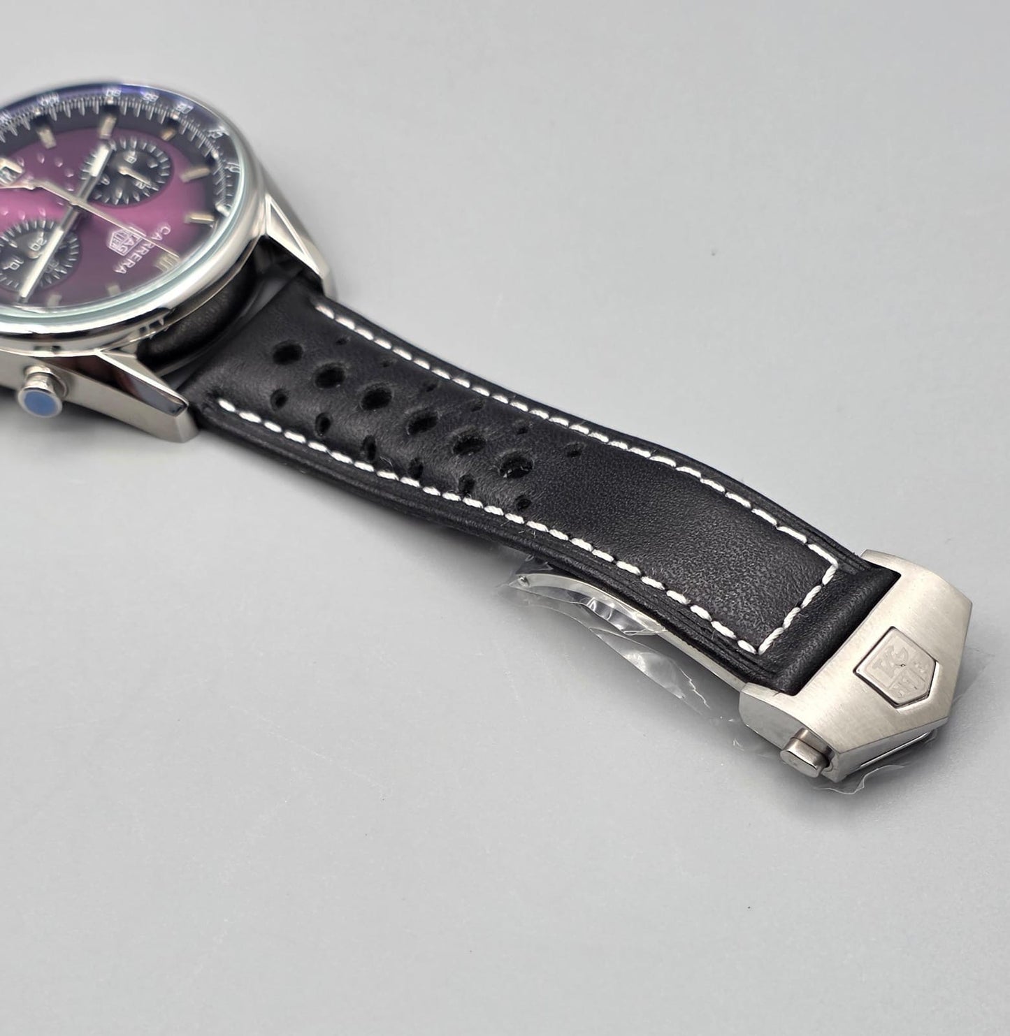 Premium Purple Dial Chronograph Perforated Leather Strap Racing Watch