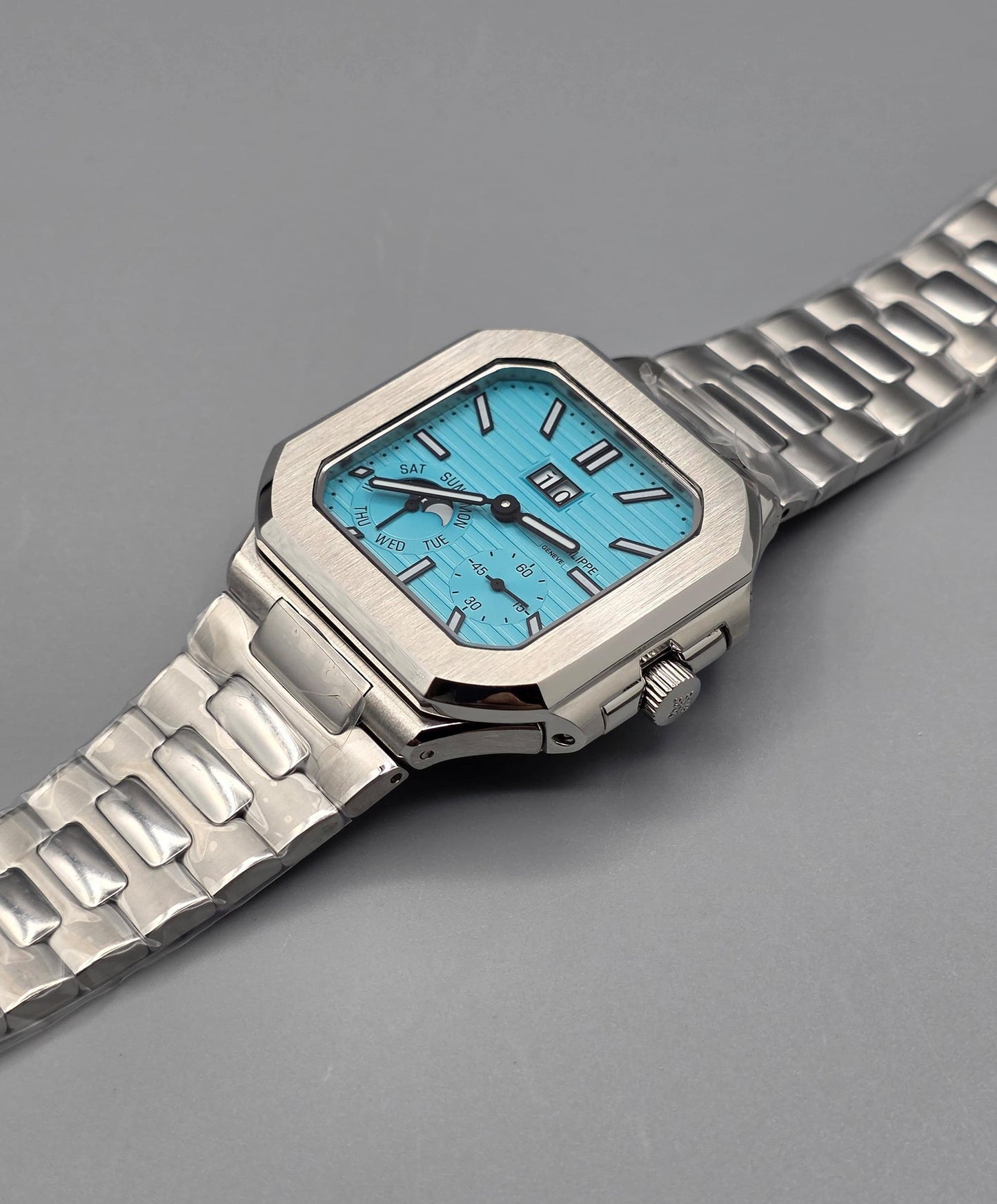 Luxury Square Multi-Function Watch – Ice Blue Steel Edition