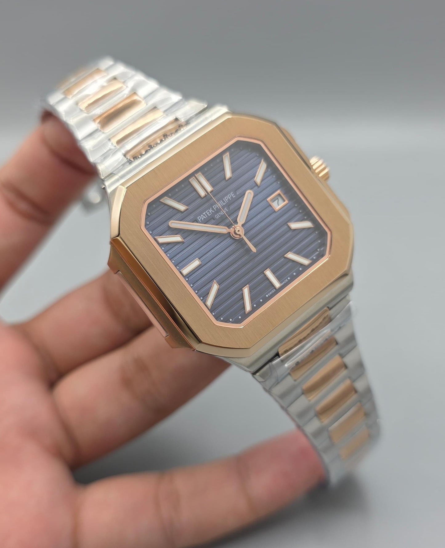 Premium Luxury Men’s Watch – Silver & Rose Gold, Automatic Datejust, Blue Dial