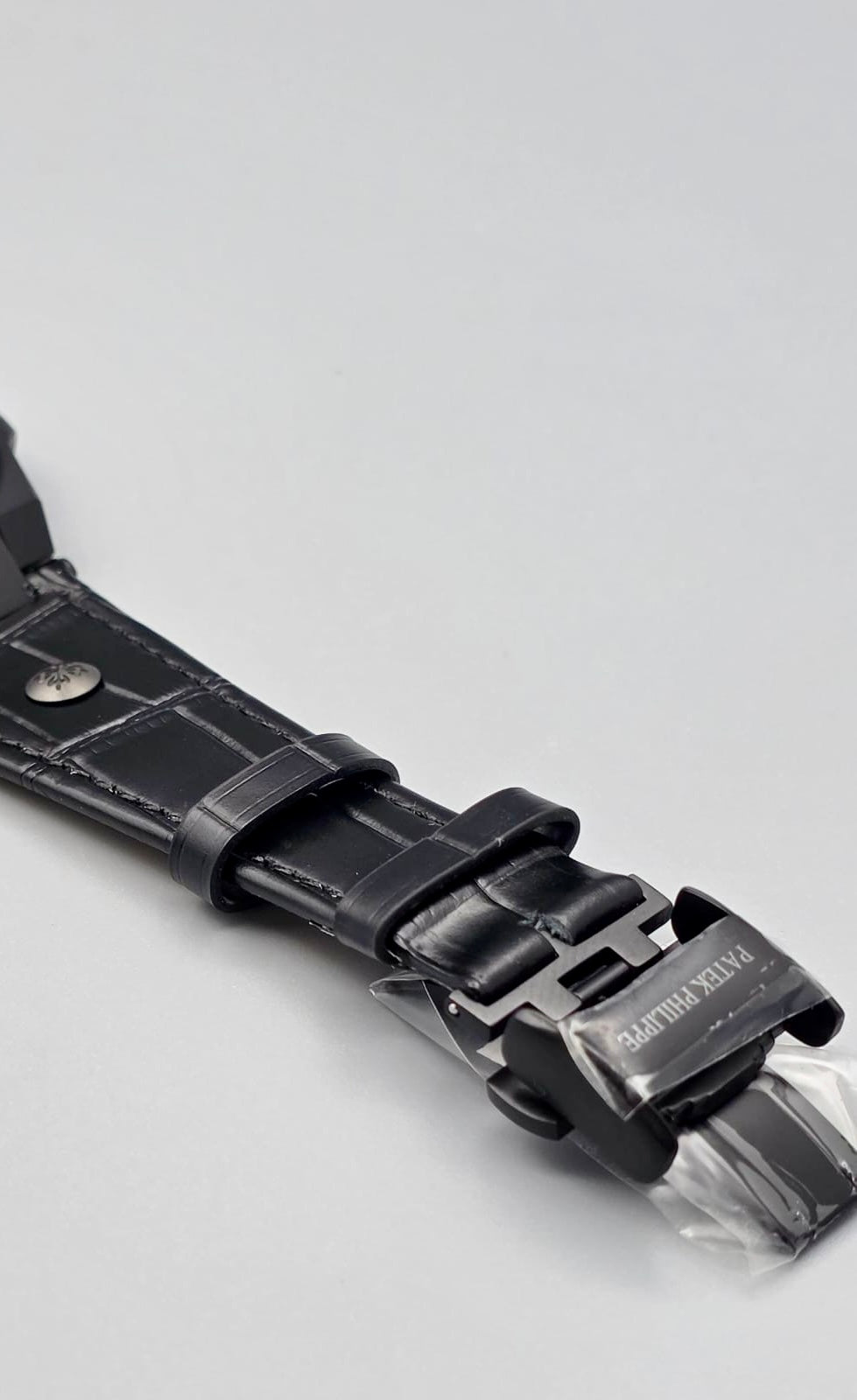 Black Luxury Watch with Silver Textured Dial & Black Leather Strap