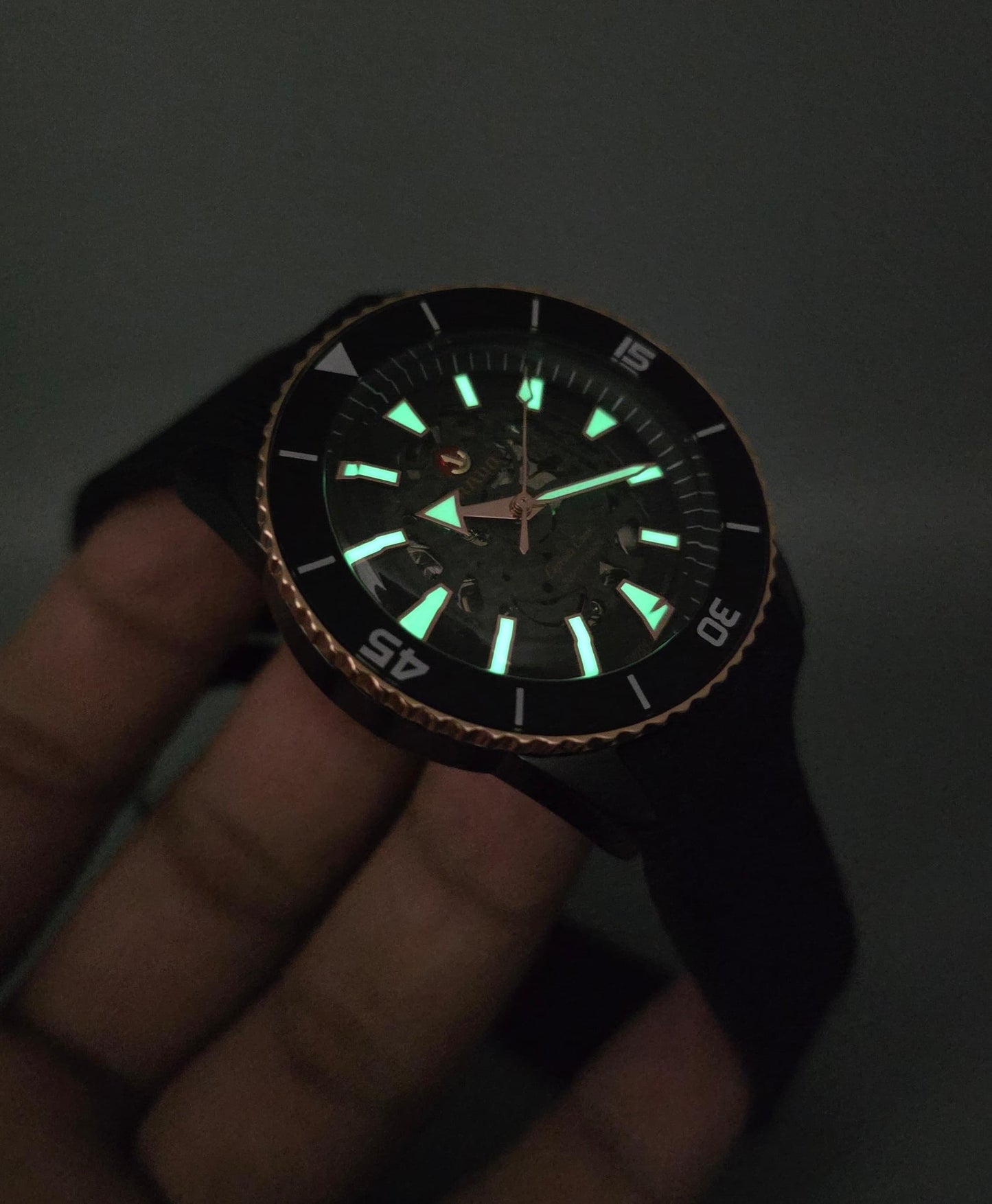 Luxury Black Skeleton Dial Watch - Rubber Strap