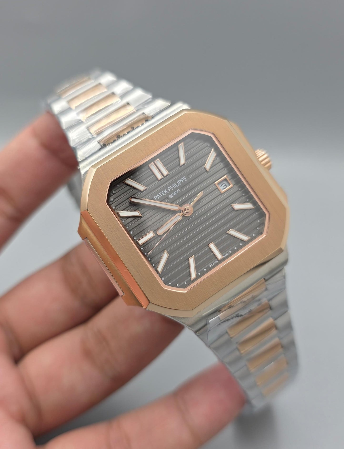 Premium Luxury Men’s Watch – Silver & Rose Gold, Automatic Datejust, Grey Dial