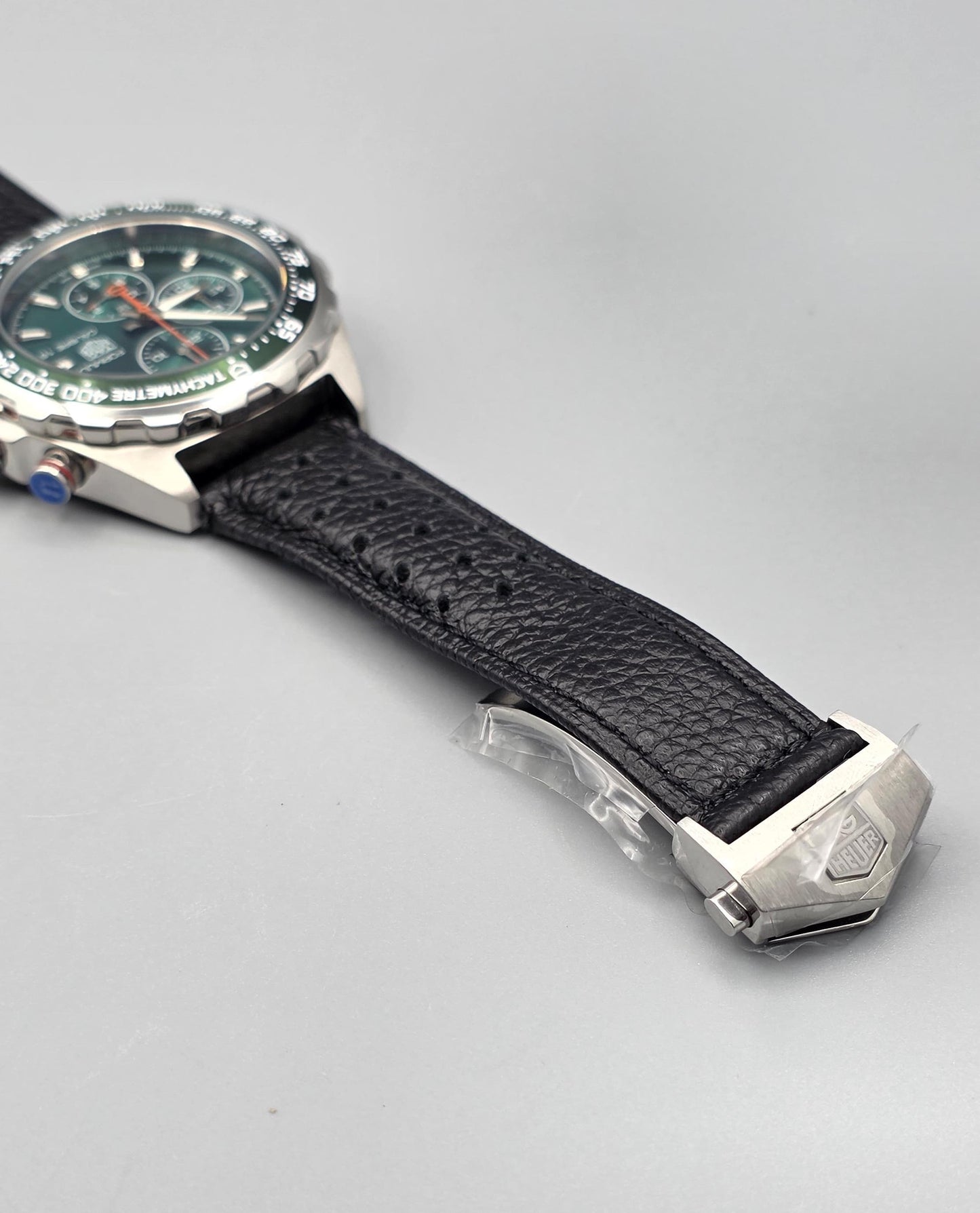 Green Dial Sport Chronograph Watch – Black Leather Strap