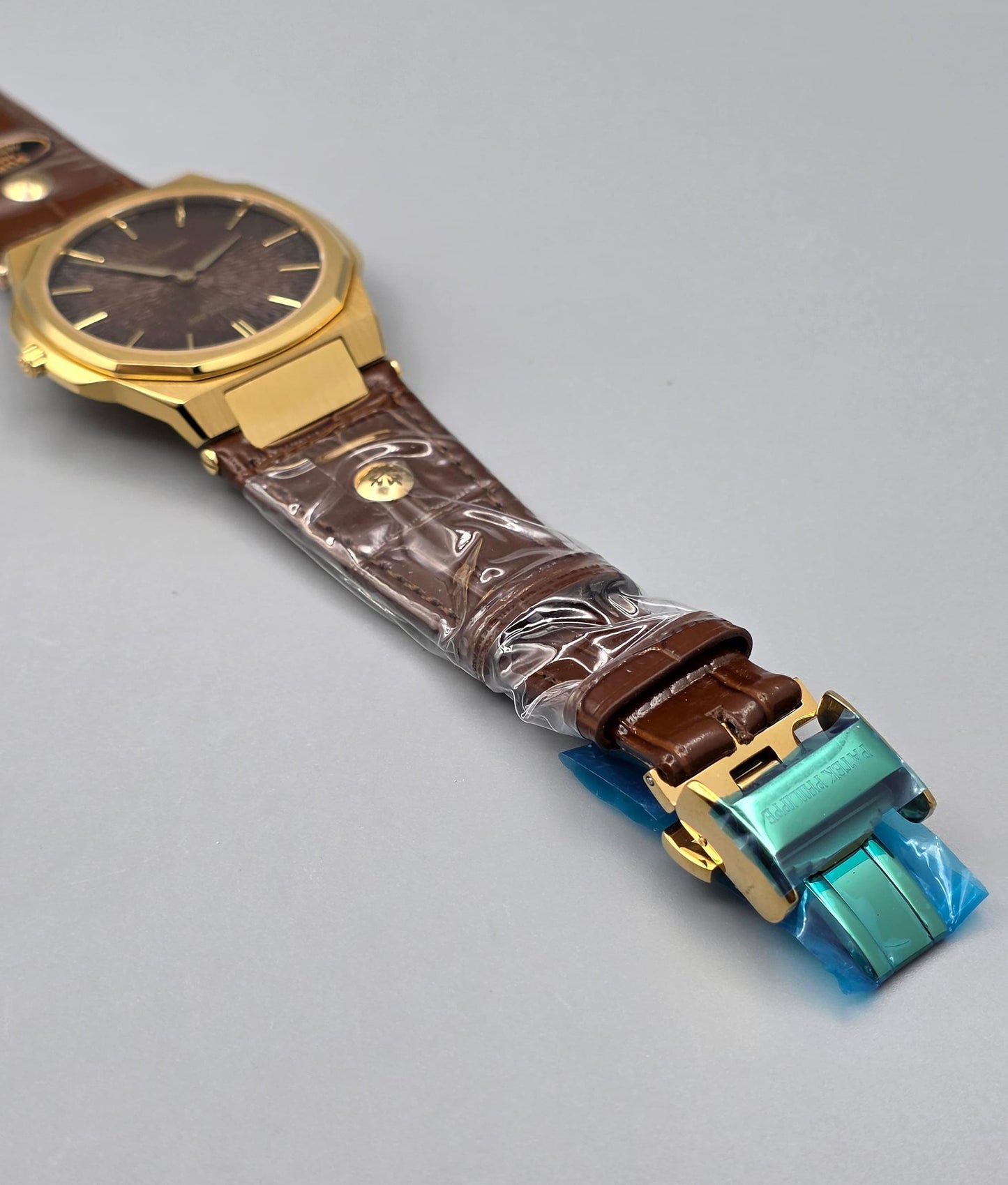 Gold Luxury Watch with Brown Textured Dial & Premium Leather Strap