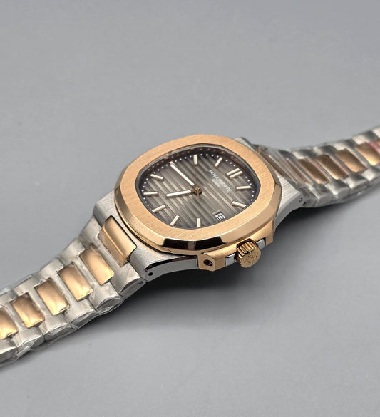 Premium Two-Tone Rose Gold Gradient Grey Dial Luxury Automatic Watch