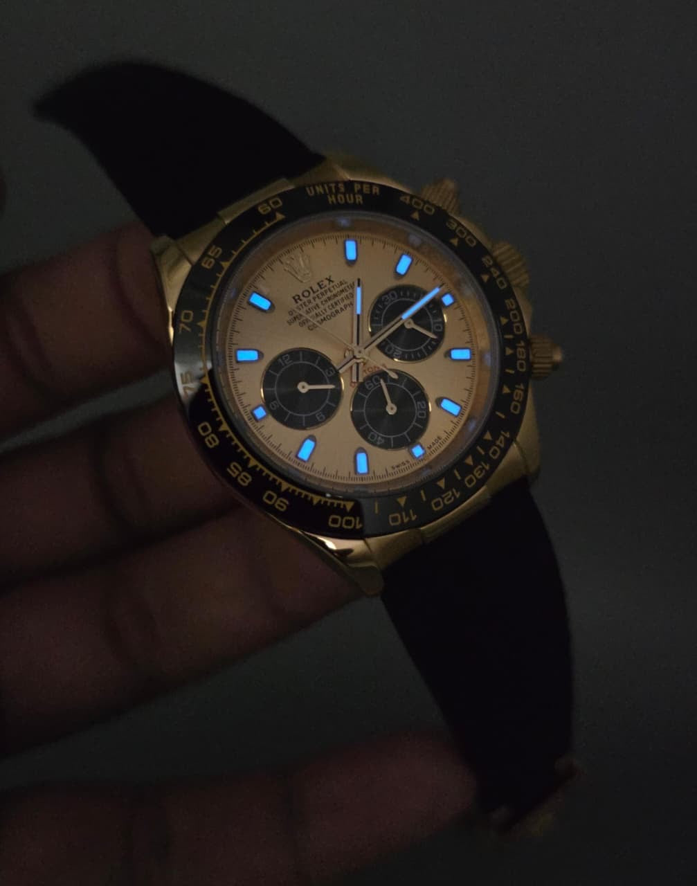 Luxury Black Strap Watch – Yellow Gold Finish