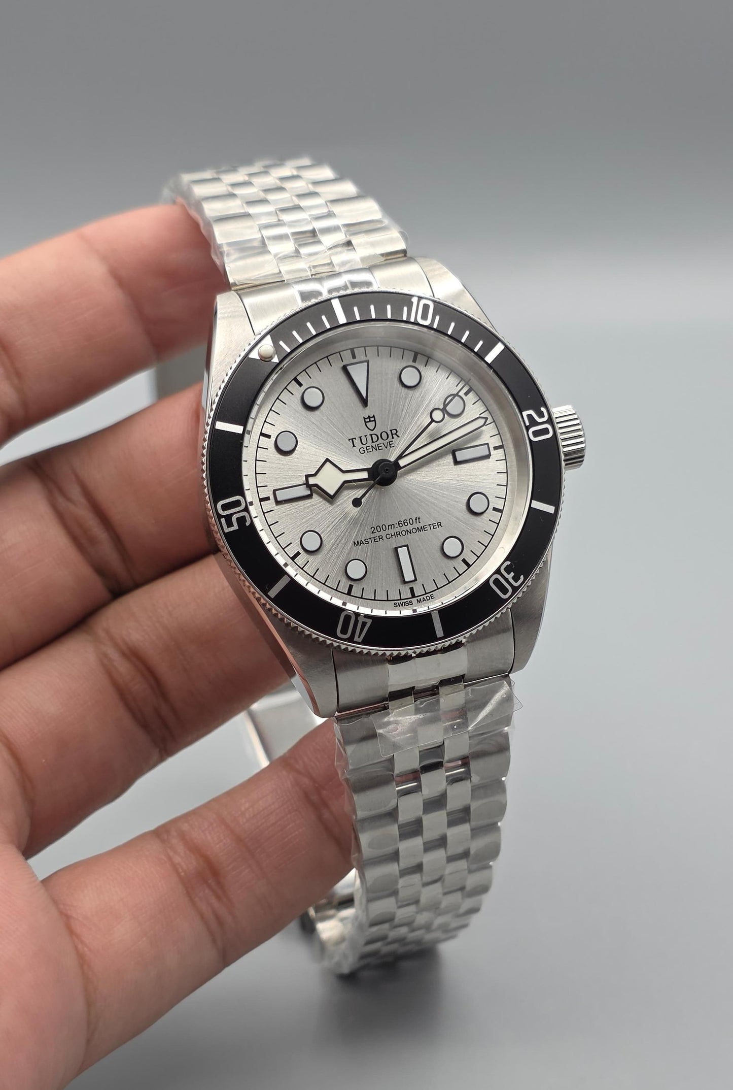 Silver & White Dial Black Bezel Automatic Stainless Steel Watch