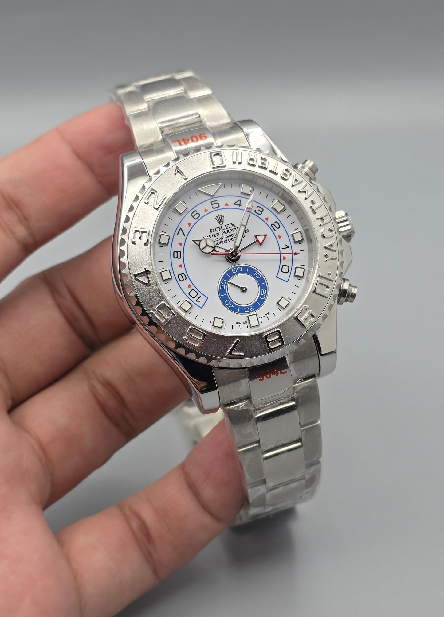 White Dial Blue & Silver Bezel Automatic Stainless Steel Watch