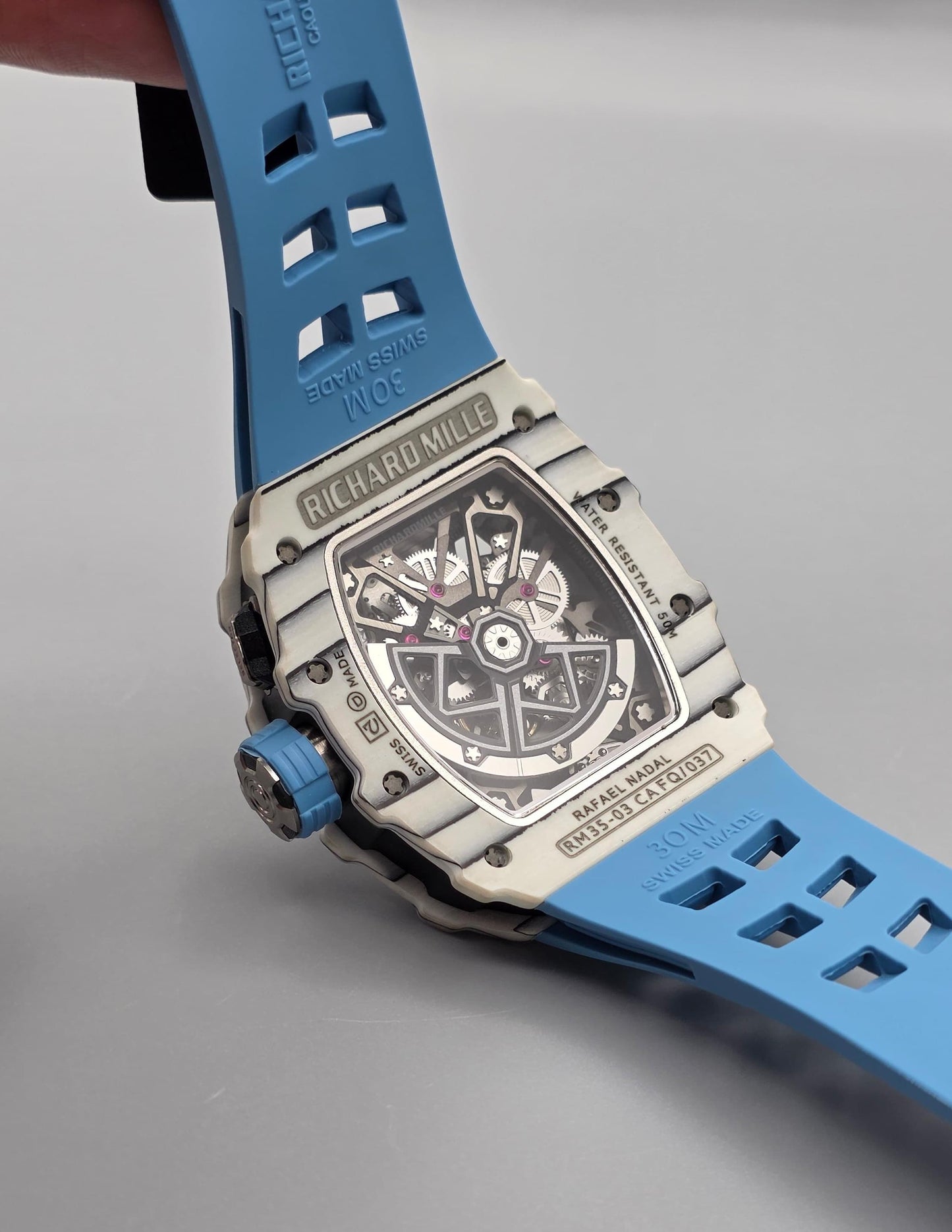 Luxury Skeleton Sport Watch – Ice Blue Lightweight Edition