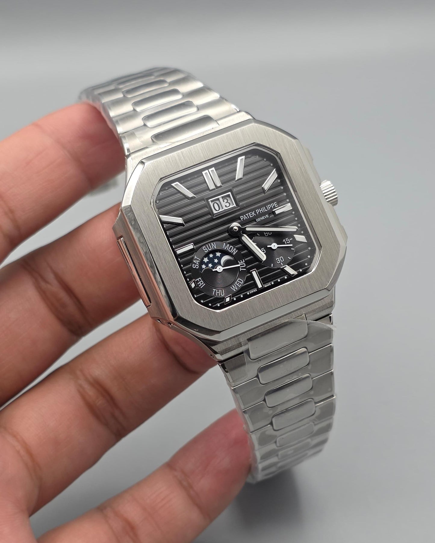 Luxury Square Multi-Function Watch – Black Dial Steel Edition
