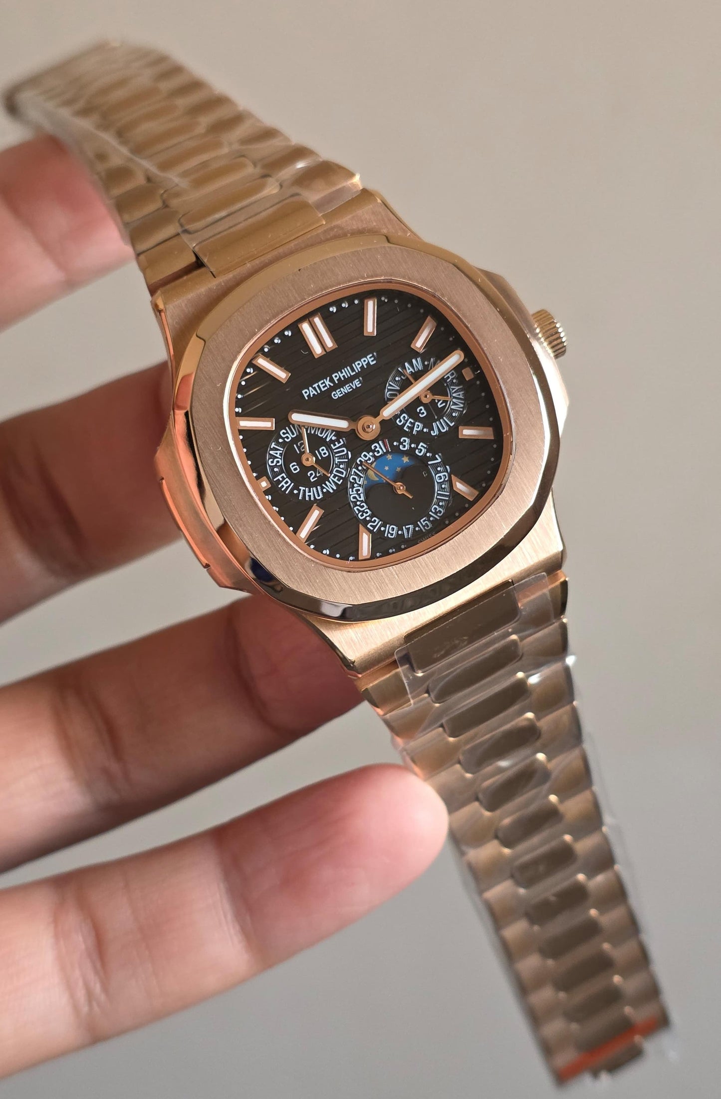 Luxury Automatic Watch – Full Calendar & Moonphase Rose Gold with Black Dial