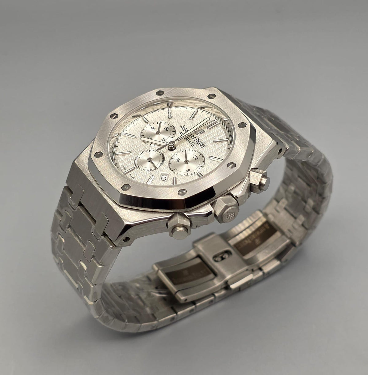 Premium Stainless Steel Silver White Chronograph Luxury Watch