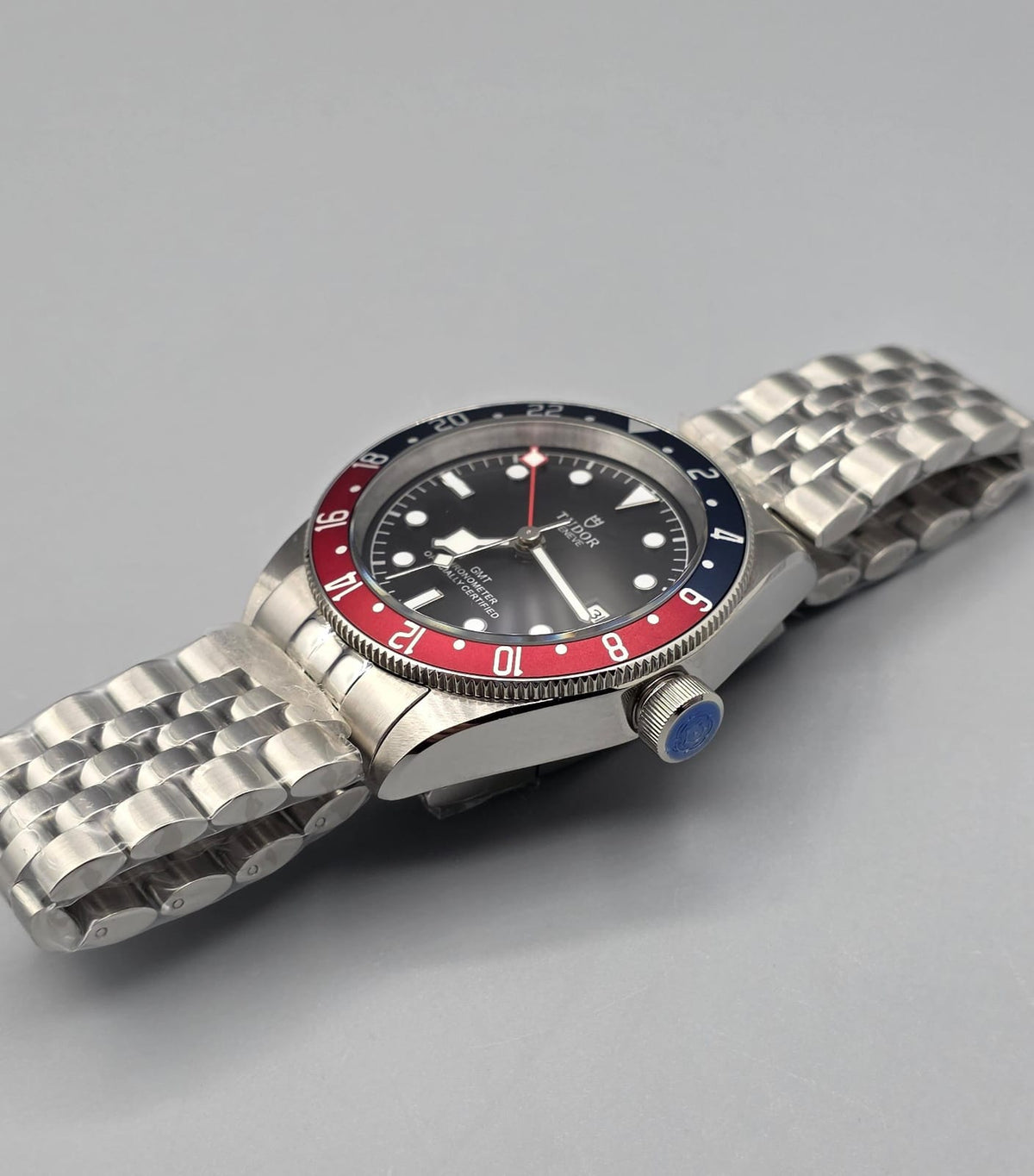 Black Dial Red & Blue GMT Automatic Stainless Steel Watch