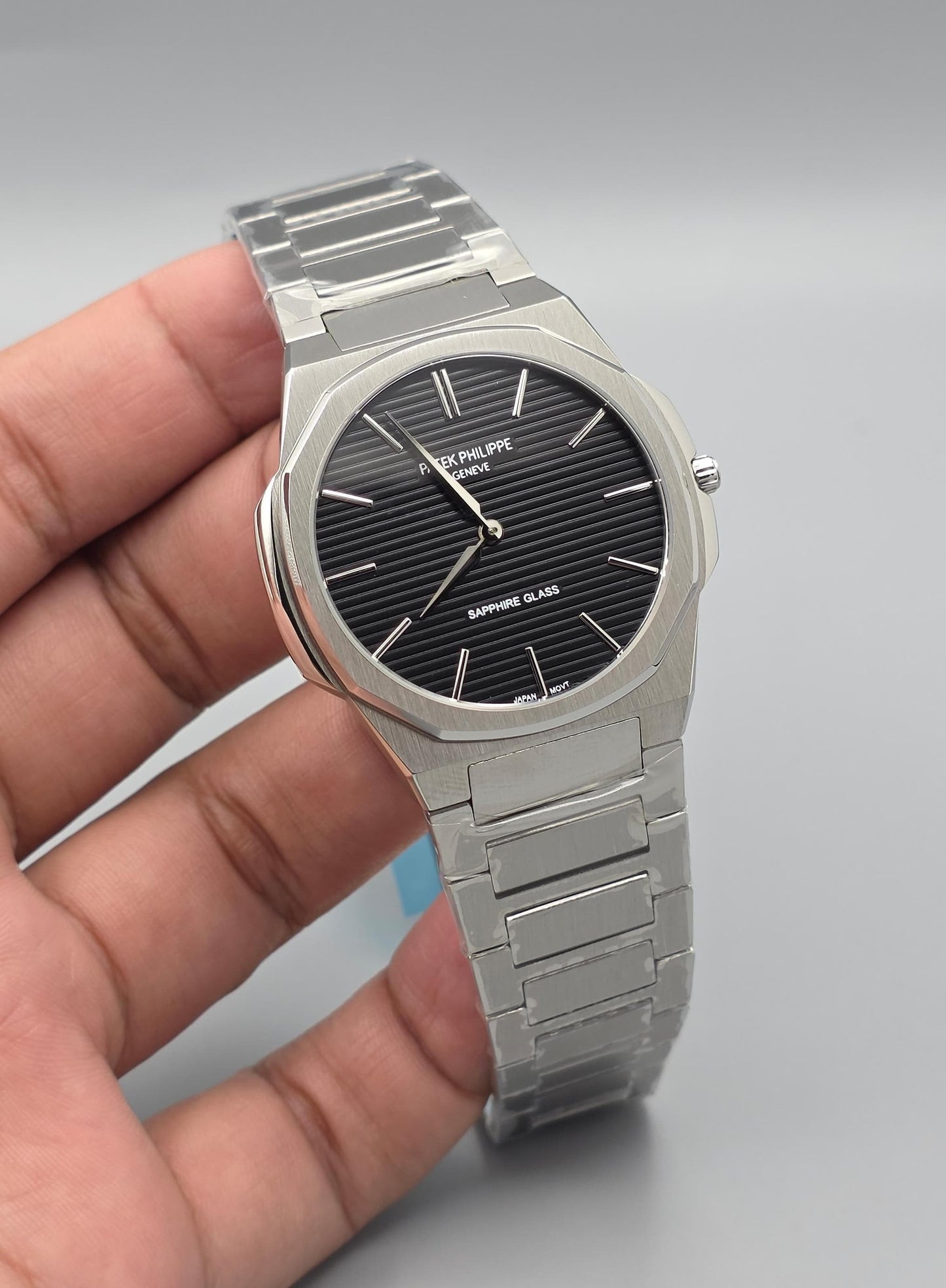 Elegant Black Dial Stainless Steel Watch