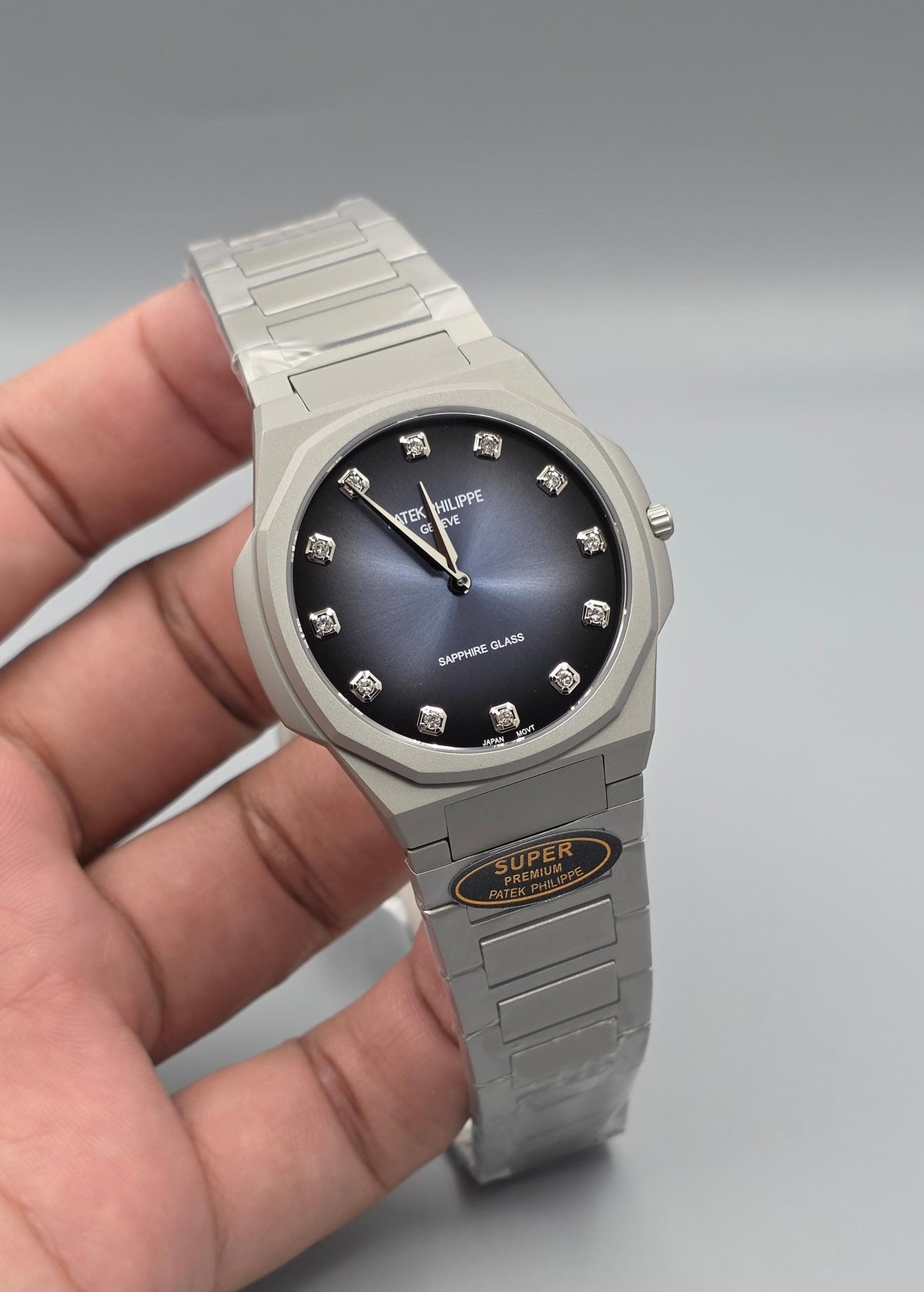 Elegant Blue Dial Diamond-Style Stainless Steel Watch