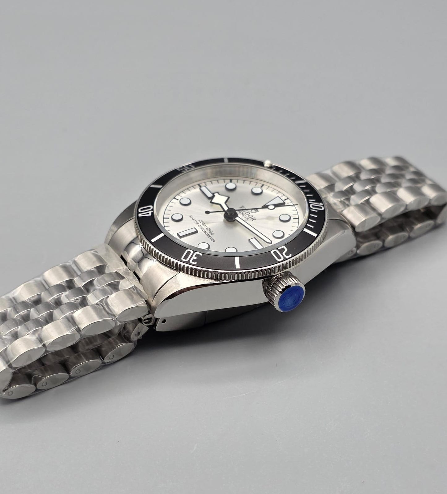Silver & White Dial Black Bezel Automatic Stainless Steel Watch
