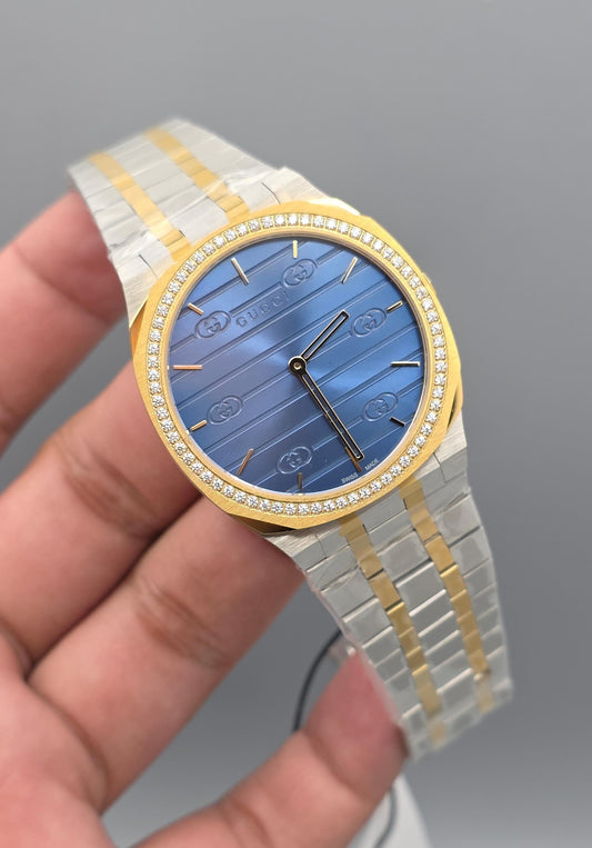 Luxury Ultra Slim Watch – Two Tone with Blue Dial