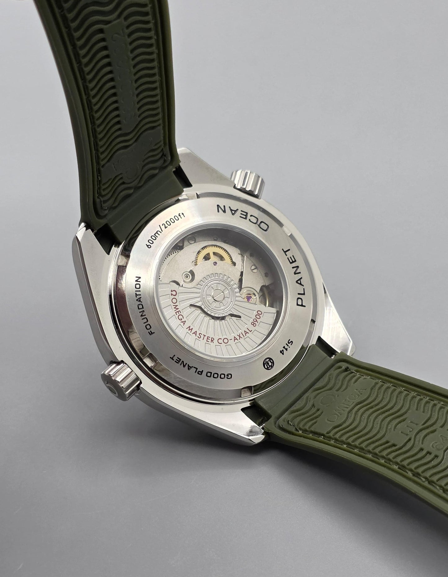 Silver Dial Automatic Watch with Green Rubber Strap