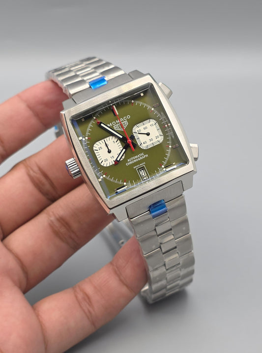 Premium Stainless Steel Olive Green Dial Chronograph Luxury Watch
