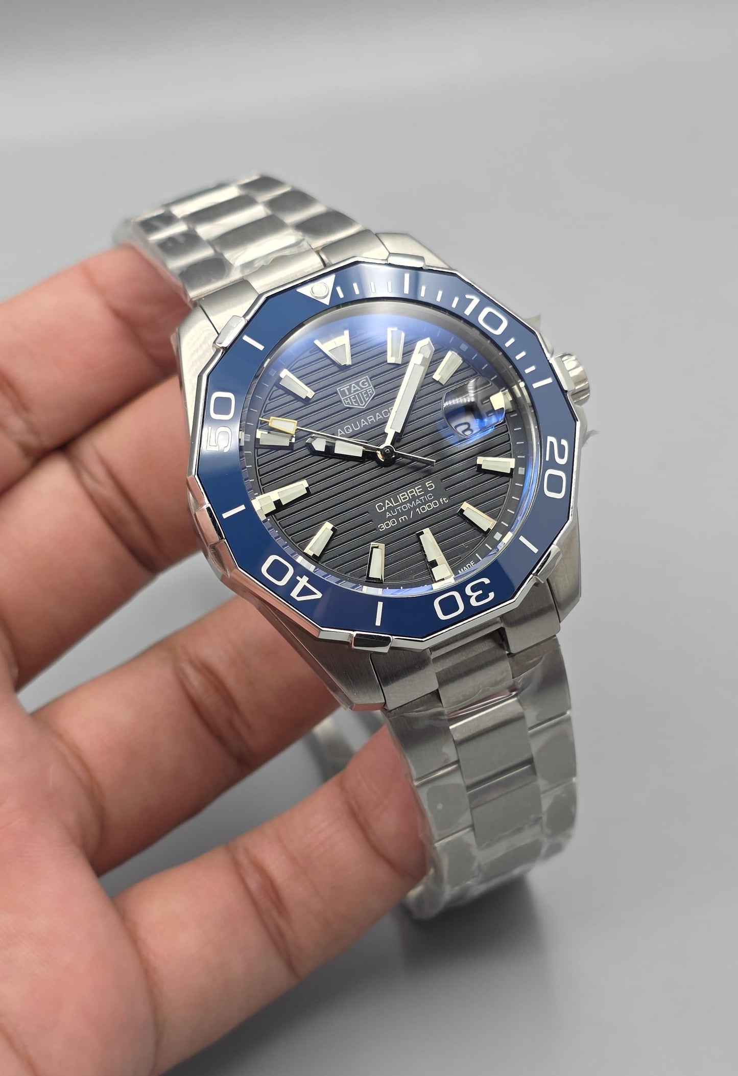 Black & Blue Diver-Style Automatic Stainless Steel Watch