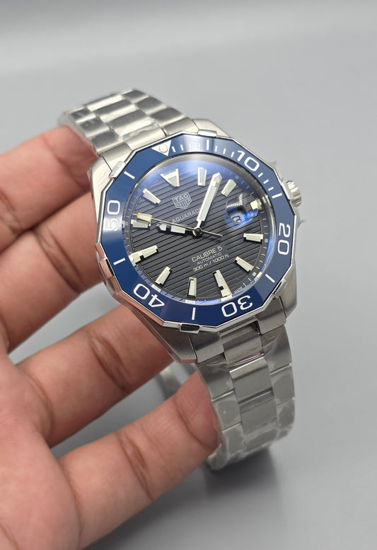 Black & Blue Diver-Style Automatic Stainless Steel Watch