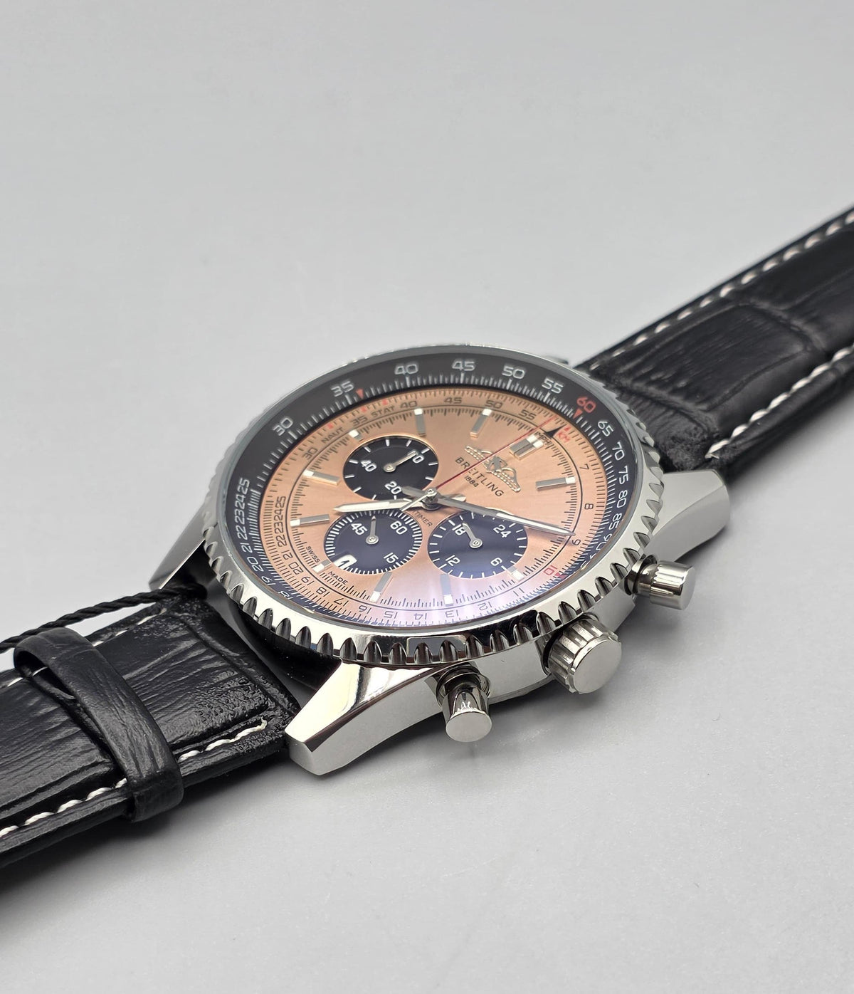 Premium Champagne Dial Chronograph Luxury Watch – Black Leather Strap