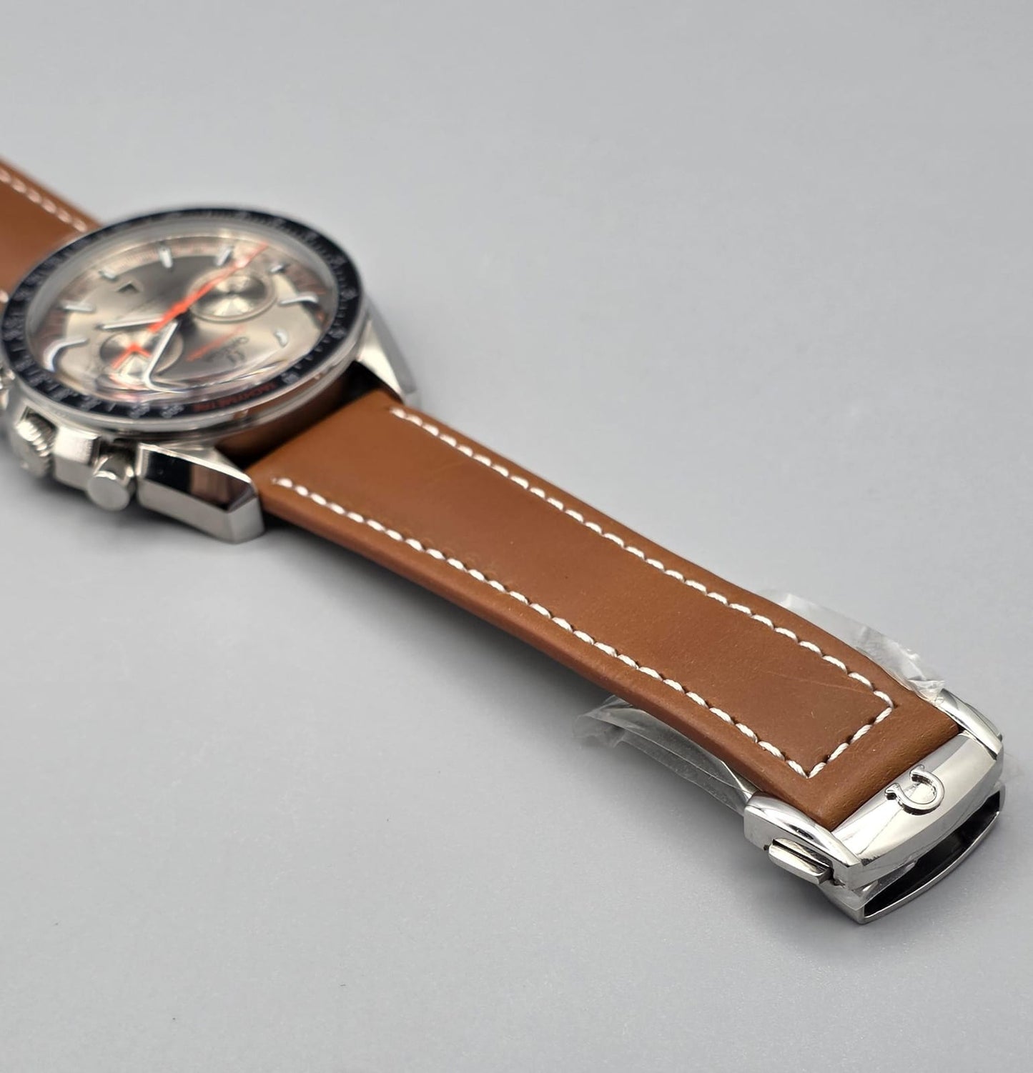 Silver Dial Automatic Watch with Brown Leather Strap