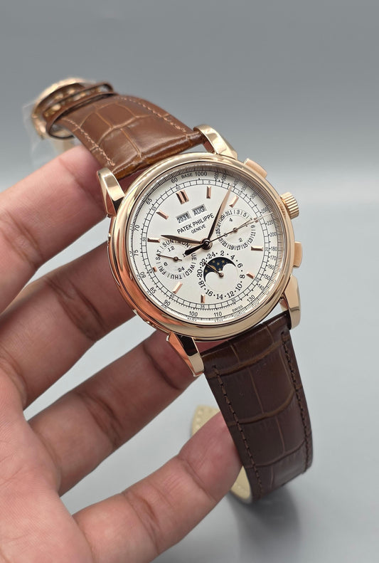 Premium Rose Gold Moonphase Leather Strap Watch
