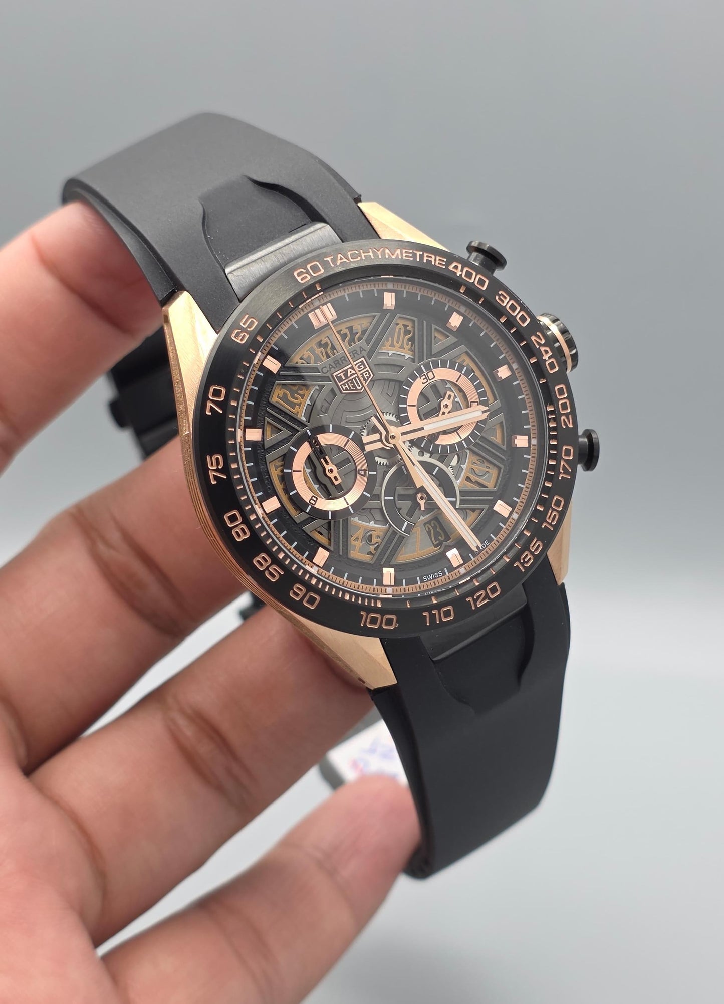 Luxury Chronograph Watch – Black & Rose Gold Edition