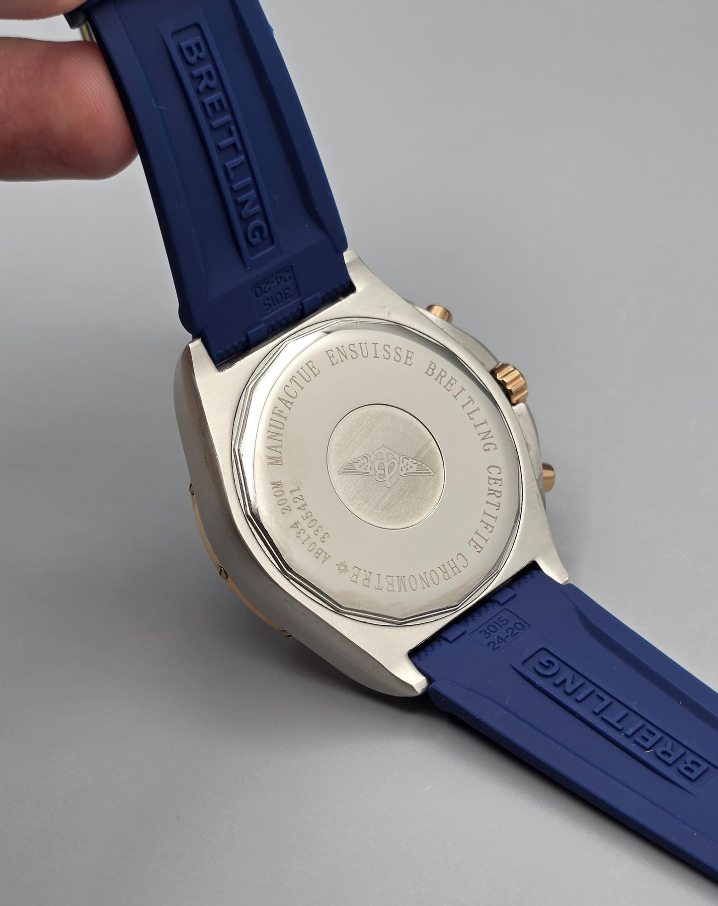 Luxury Chronograph Watch with Blue Dial, Gold-Tone Bezel & Blue Rubber Strap