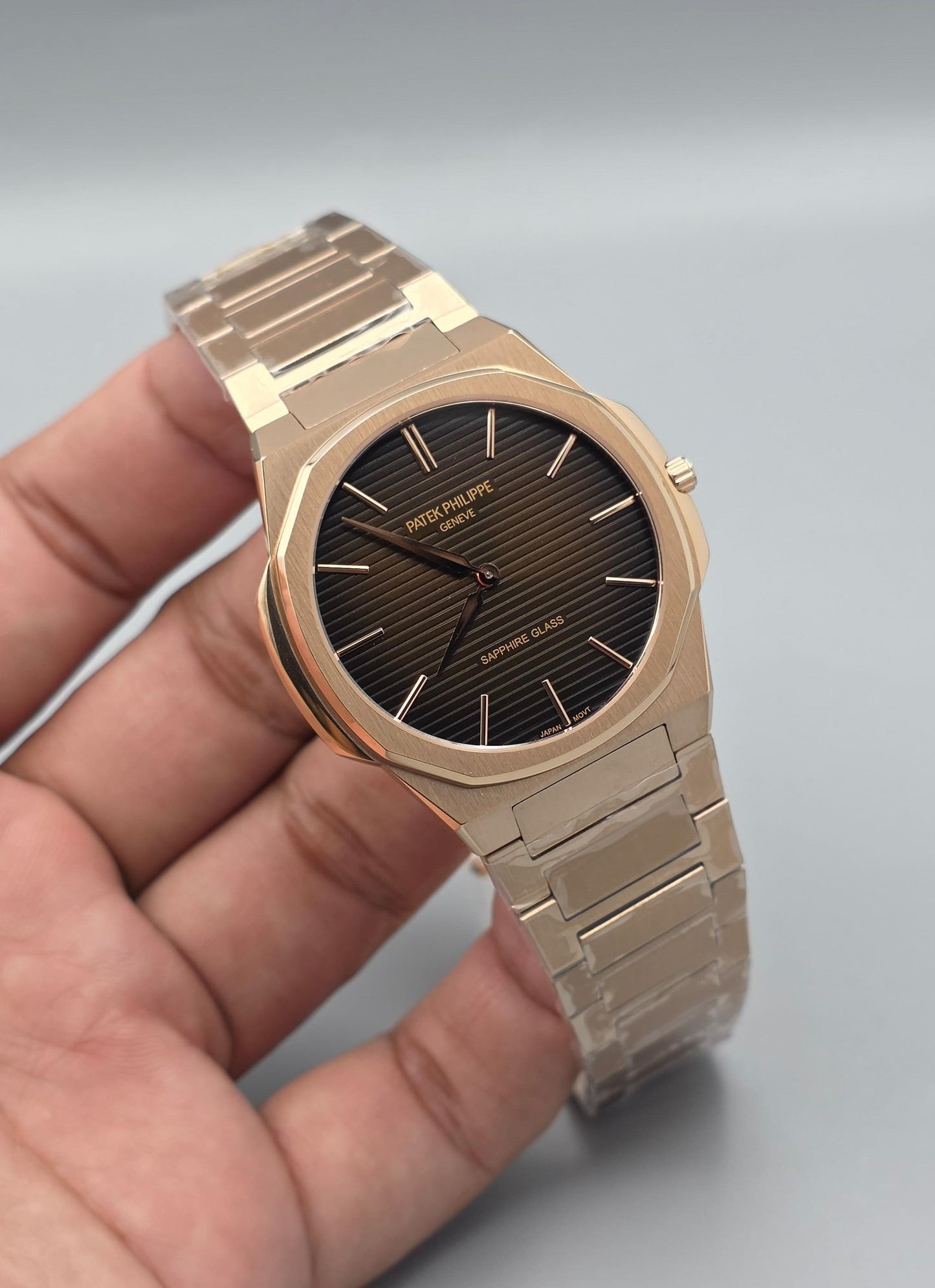 Elegant Rose Gold Brown Dial Stainless Steel Watch