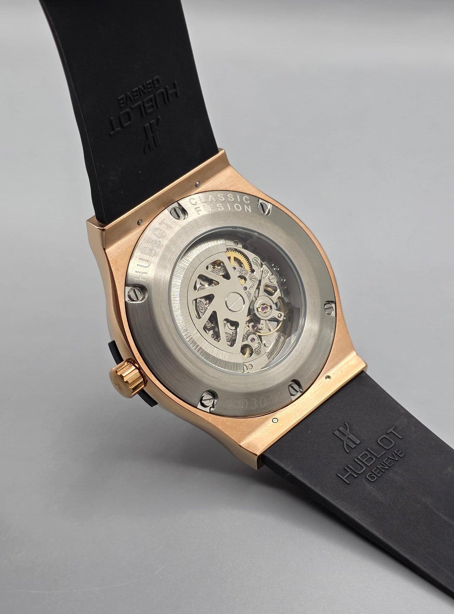 Luxury Skeleton Watch – Rose Gold Black Bezel Edition