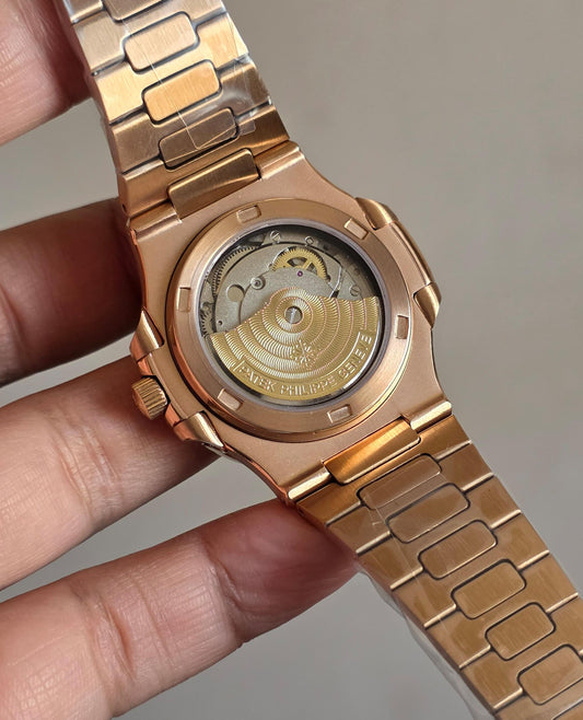 Luxury Automatic Watch – Full Calendar & Moonphase Rose Gold with Black Dial