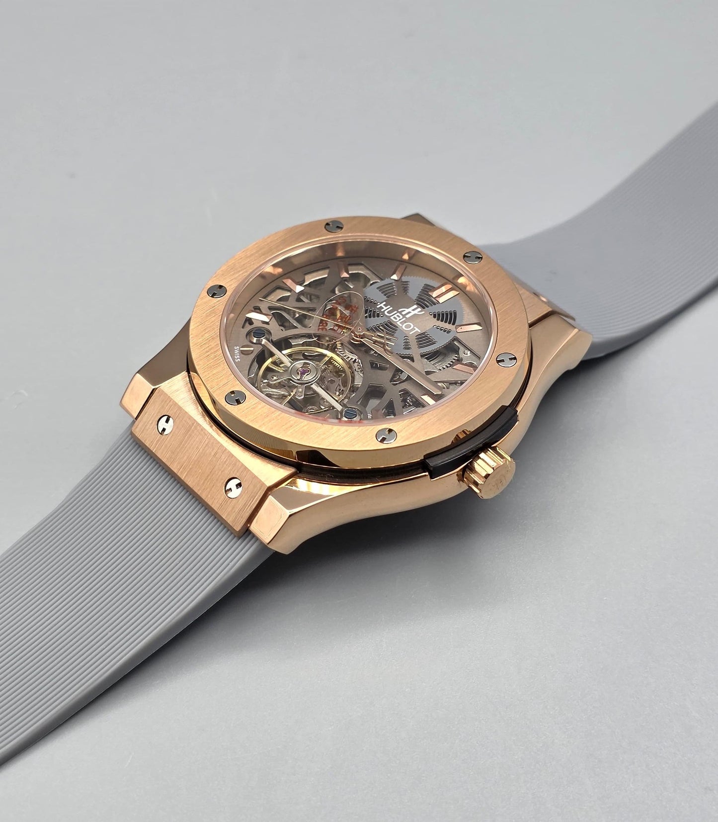 Luxury Skeleton Watch – Rose Gold Gray Edition
