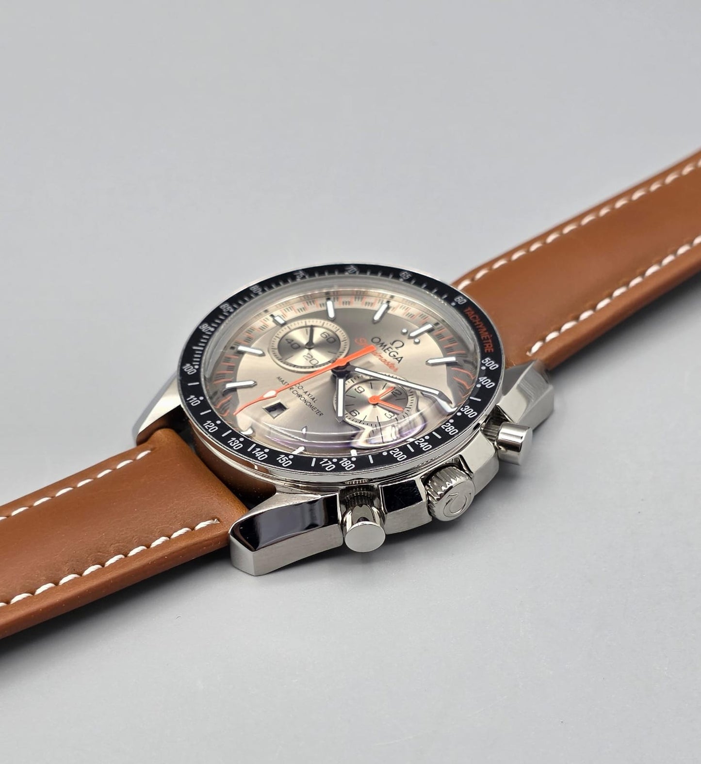 Silver Dial Automatic Watch with Brown Leather Strap