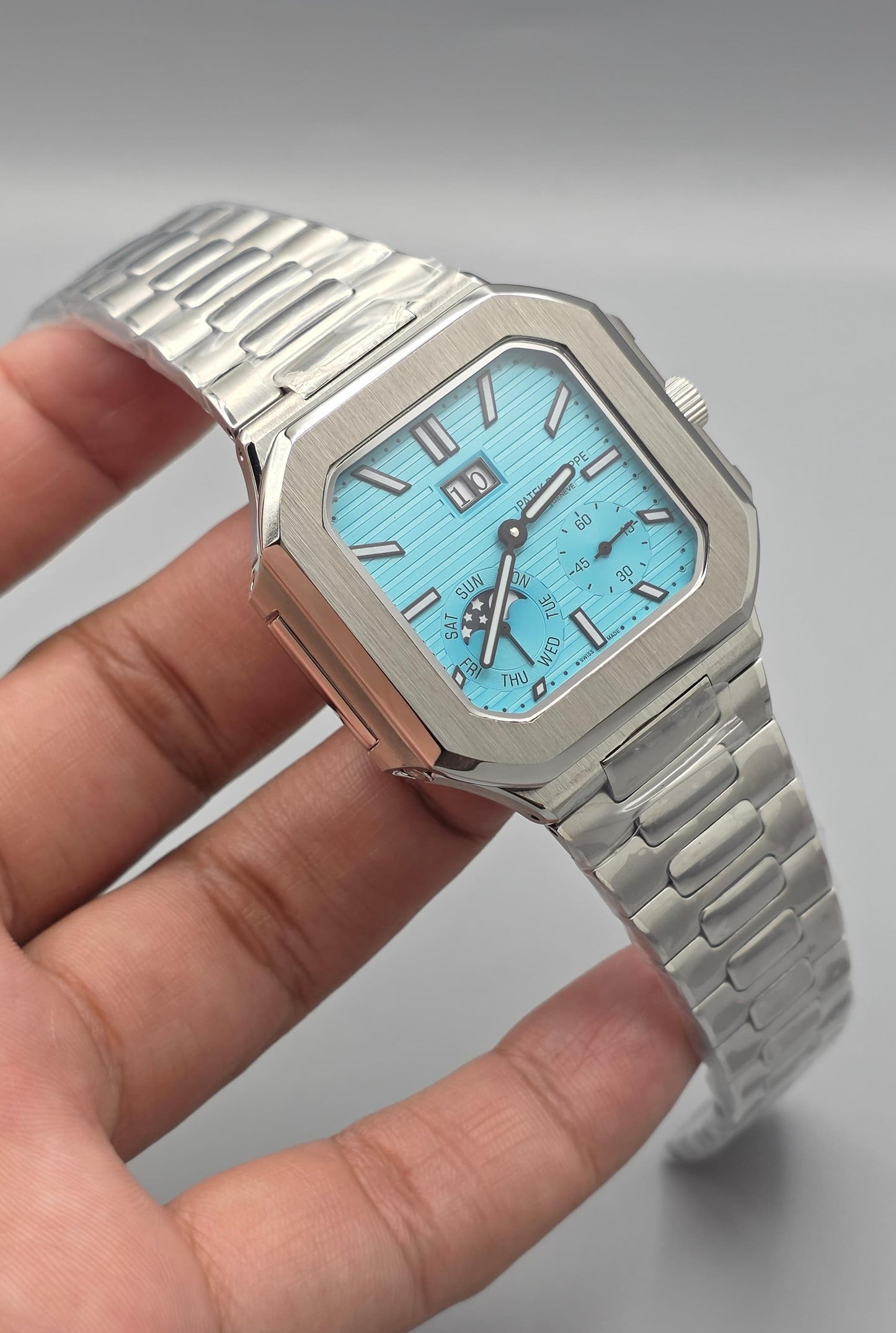 Luxury Square Multi-Function Watch – Ice Blue Steel Edition
