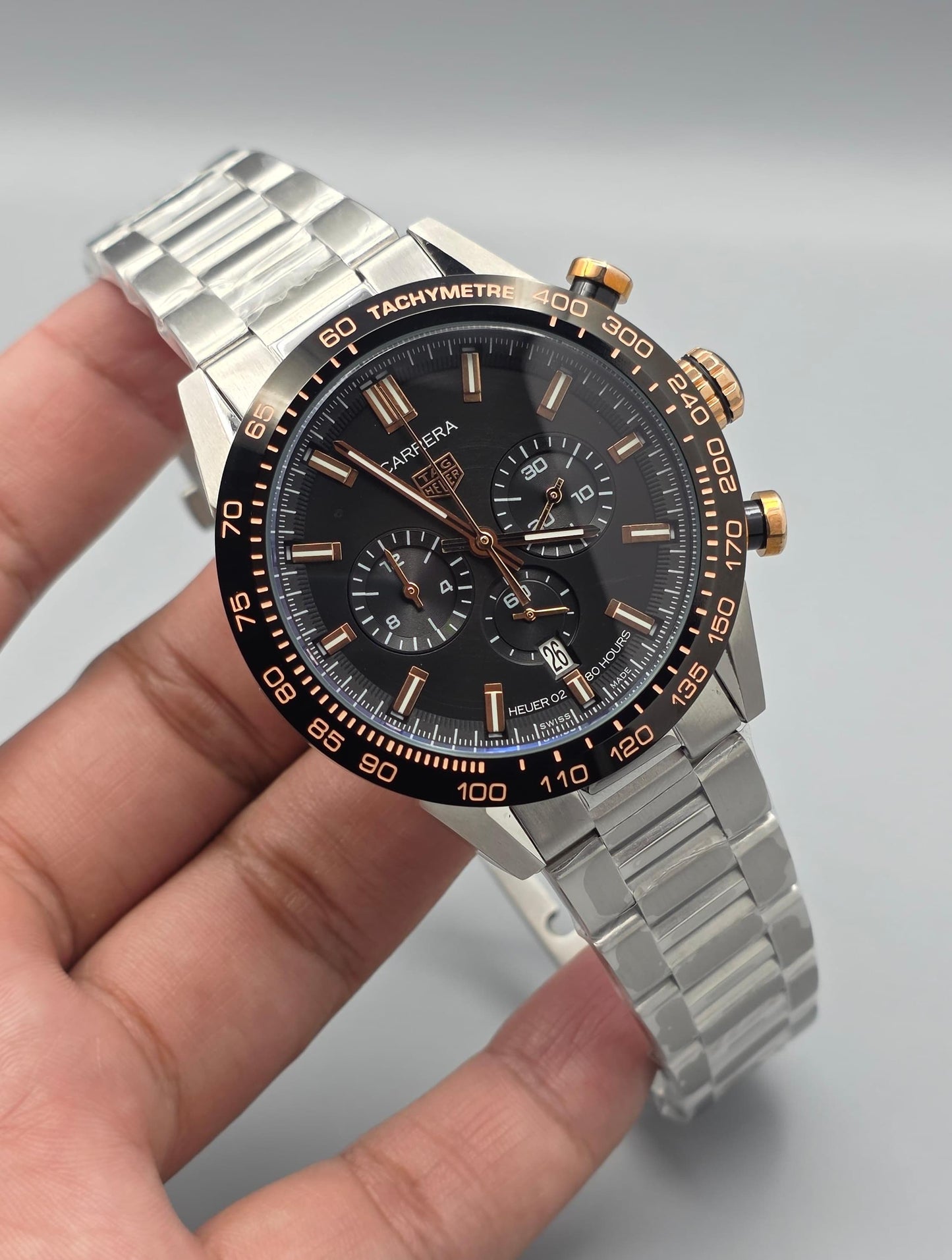 Luxury Chronograph – Black Bezel Rose Gold Edition