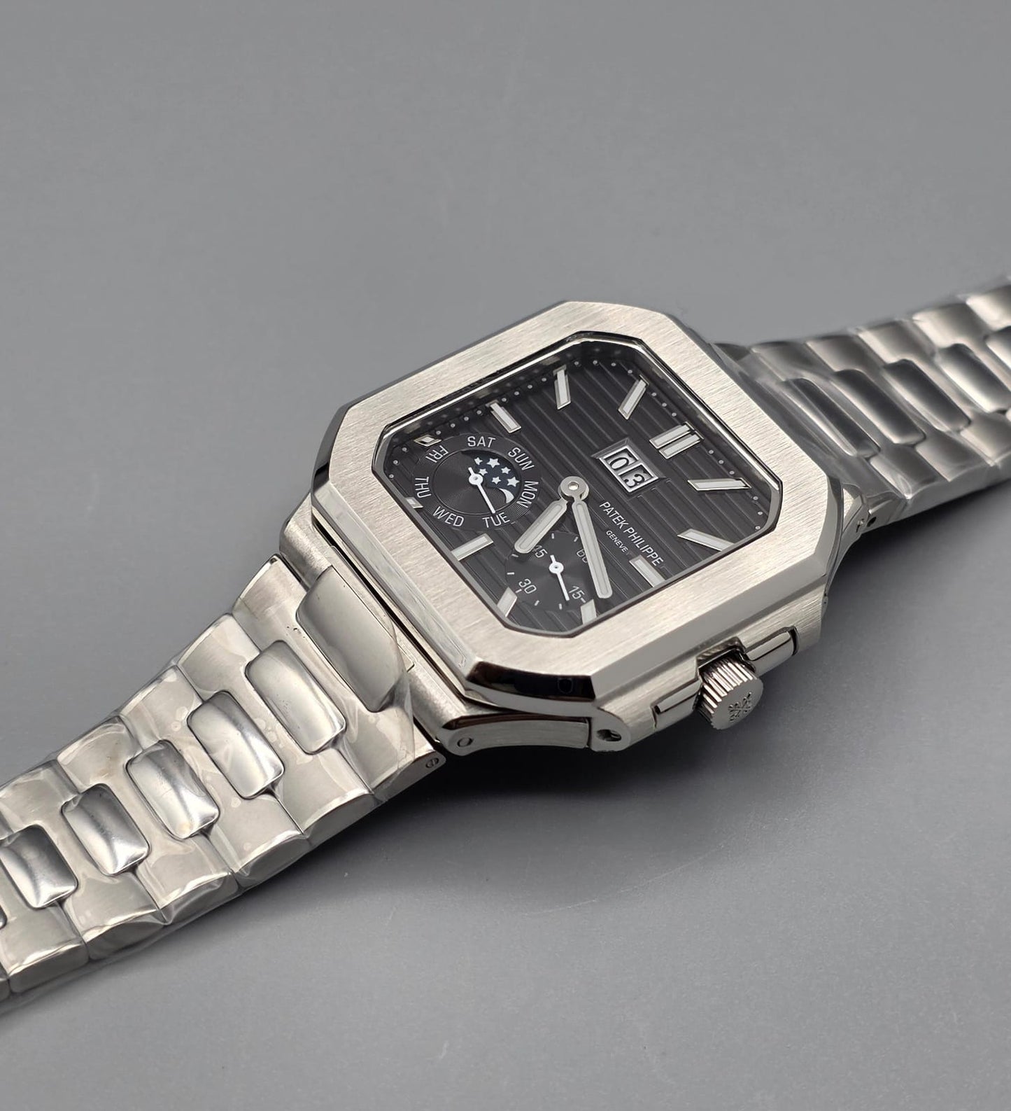 Luxury Square Multi-Function Watch – Black Dial Steel Edition