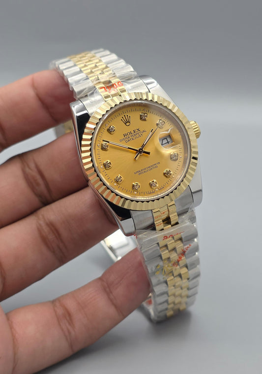 Premium Two-Tone Gold Champagne Diamond-Style Luxury Watch