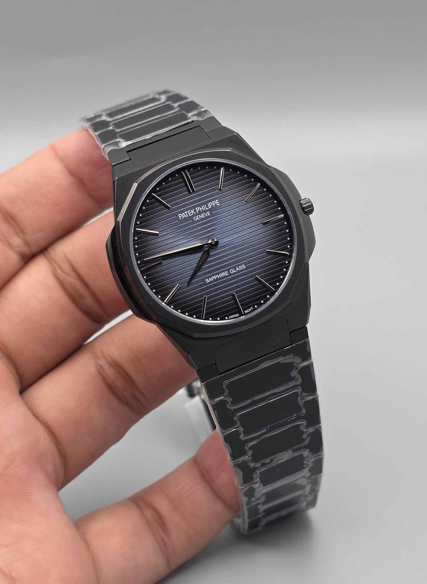 Elegant Black Dial Stainless Steel Watch