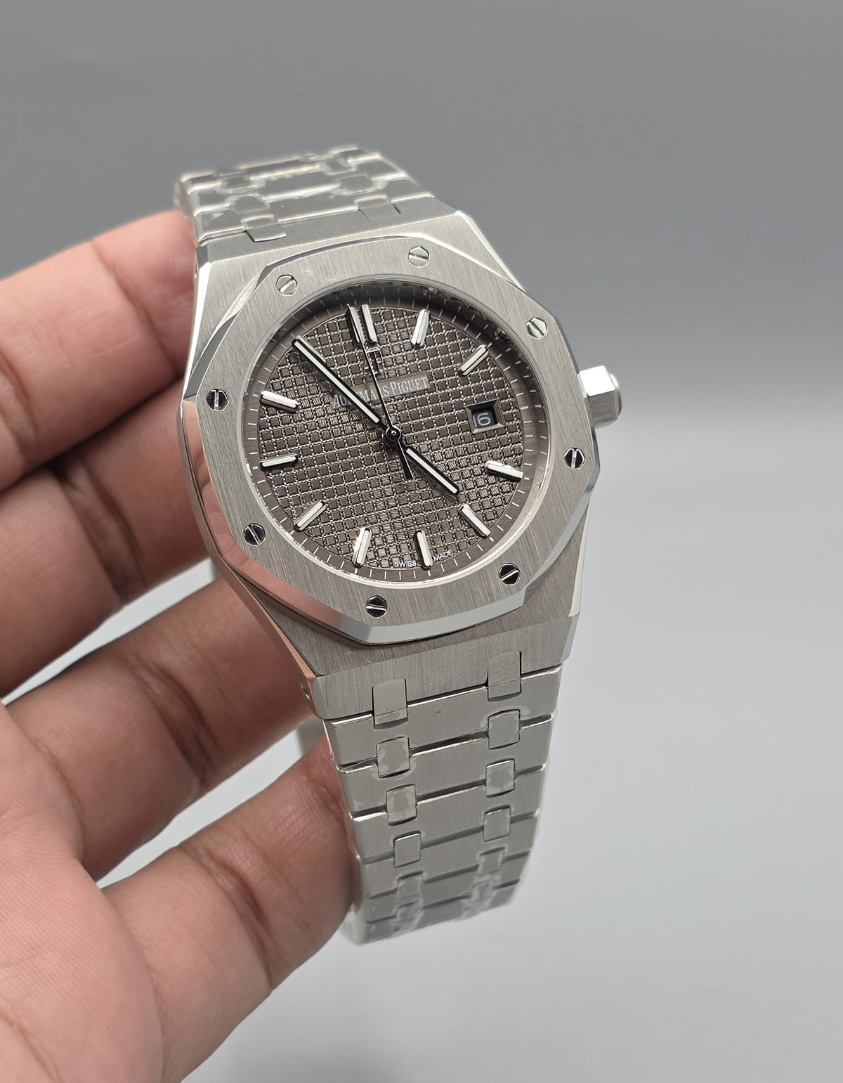 Premium Stainless Steel Charcoal Grey Tapisserie Luxury Watch